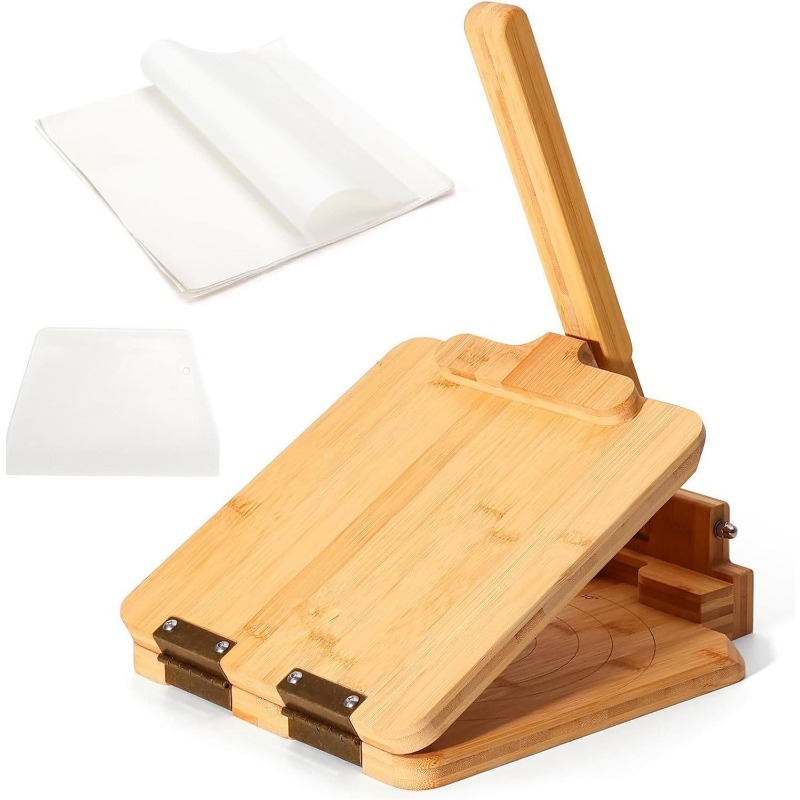 Kitchen Baking Machine - 天然竹製生地プレス機 ポータブルハンドヘルドトルティーヤメーカー 家庭用キッチンベーキング＆ペストリー作りツール