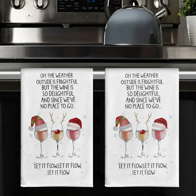 Kitchen Glass Baking Set - 2個、クリスマスワイングラスクリエイティブスローガンキッチンタオル、40cm*60cmタオルセット、超吸収性ソフトクリーニングクロス、クッキングベーキングティータオル、ハンドタオル、クリーニングクロス、ふきん、キッチンデコレーション、リビングルームデコレーション、キッチン必需品、家庭必需品