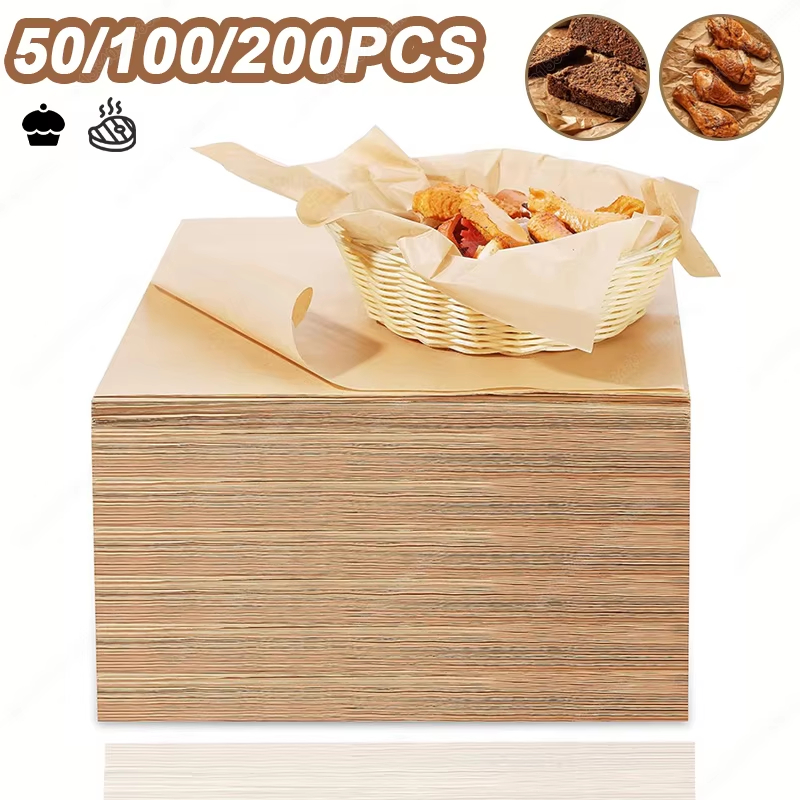 Kitchen Baking Utensil - ベーキングペーパー,パーチメントシート,エアフライヤーグリル,長方形マット,パン,ケーキ,ベーキングパッド,キッチン,オーブン,50, 100, 200個