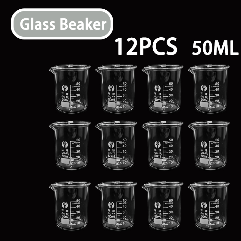 Kitchen Glass Baking Set - 12個入り 50ml ガラス製計量カップセット 目盛り付き透明計量カップ、耐熱ビーカー、キッチン＆ベーキング用計量器