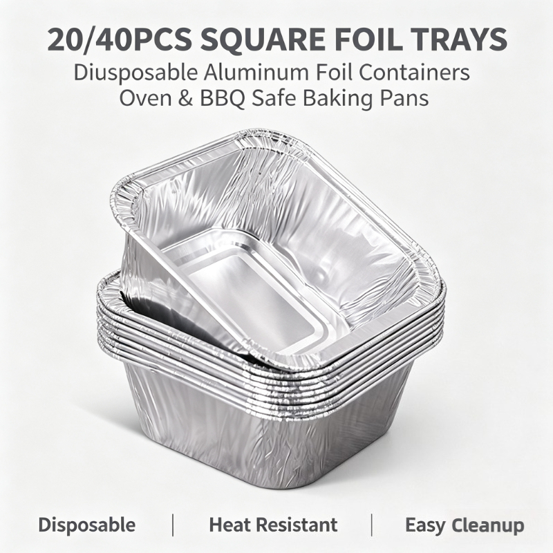 Kitchen Baking Storage Containers - 20/40個入り 使い捨てアルミホイルトレイ 食品保存容器 オーブン用ベーキングパン バーベキュー キッチン