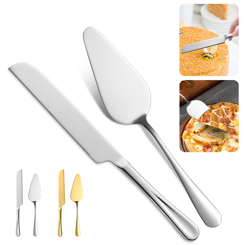 Kitchen Baking Utensil - ステンレス鋼ケーキカッティングスパチュラナイフセット多目的ペストリーピザチーズサーバー器具再利用可能な食器結婚式用