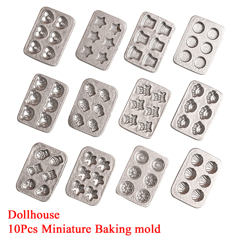 Kitchen And Baking - 10 個ドールハウスミニチュアミニケーキベーキングモールドキッチンシーンミニプレートジンジャーブレッドマンハートベーキングトレイモデル装飾