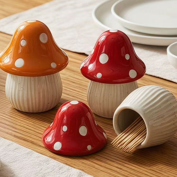 漫画のキノコ型セラミック収納ジャー、家庭用デスクトップつまよ - Kitchen Baking Storage のレビューと価格