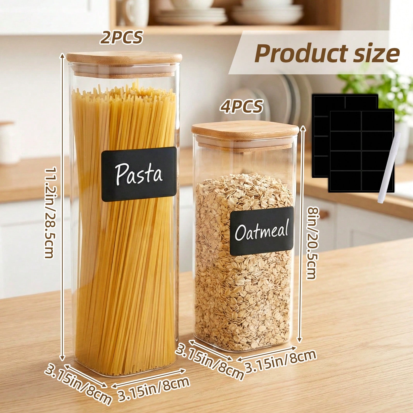 6/12個入りガラス製食品保存容器（蓋付き）、小麦粉、砂糖、 - Kitchen Baking Storage Containers のレビューと価格