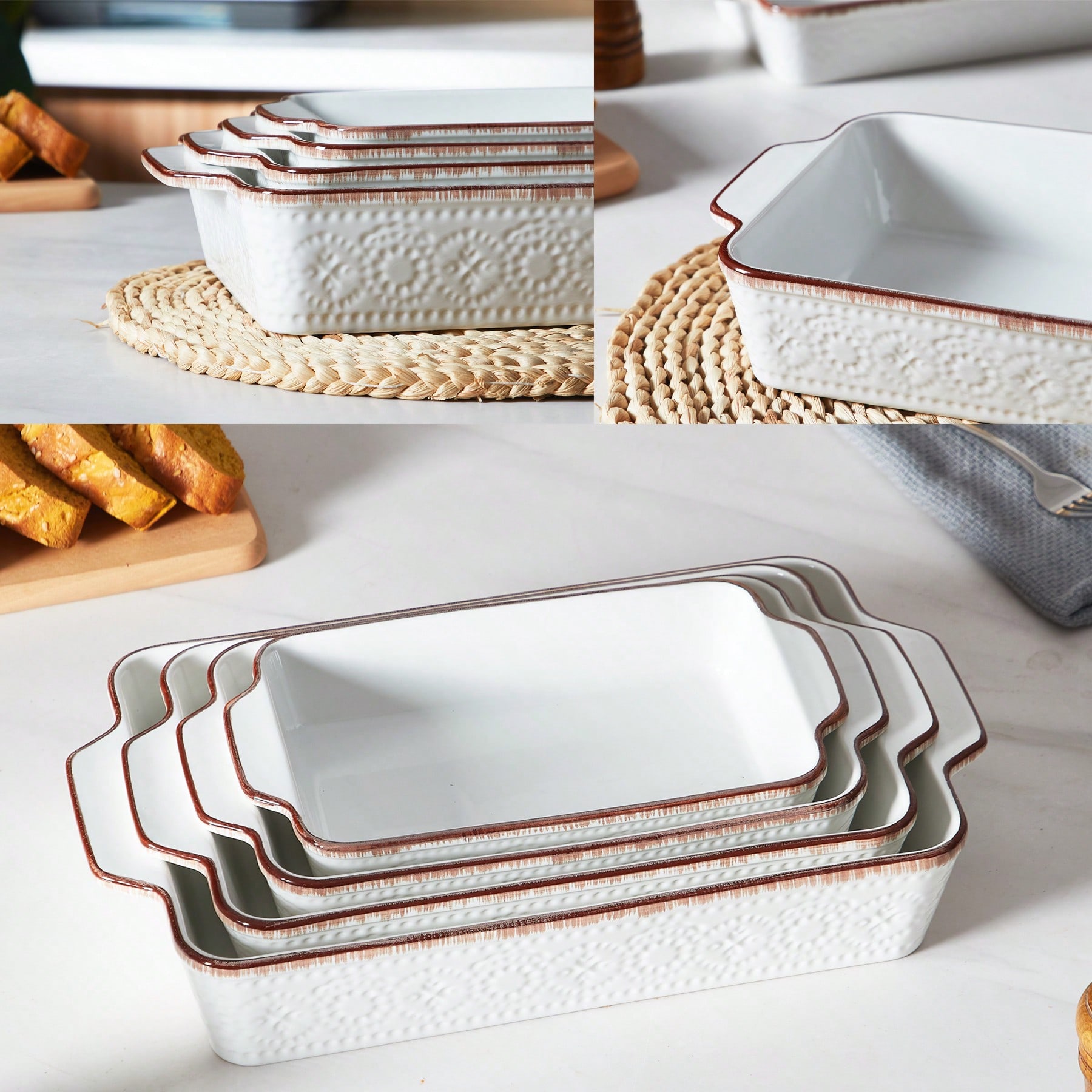 オーブン用キャセロール皿 ヴィンテージ磁器製ベーキング皿 セ - Kitchen Glass Baking Set のレビューと価格
