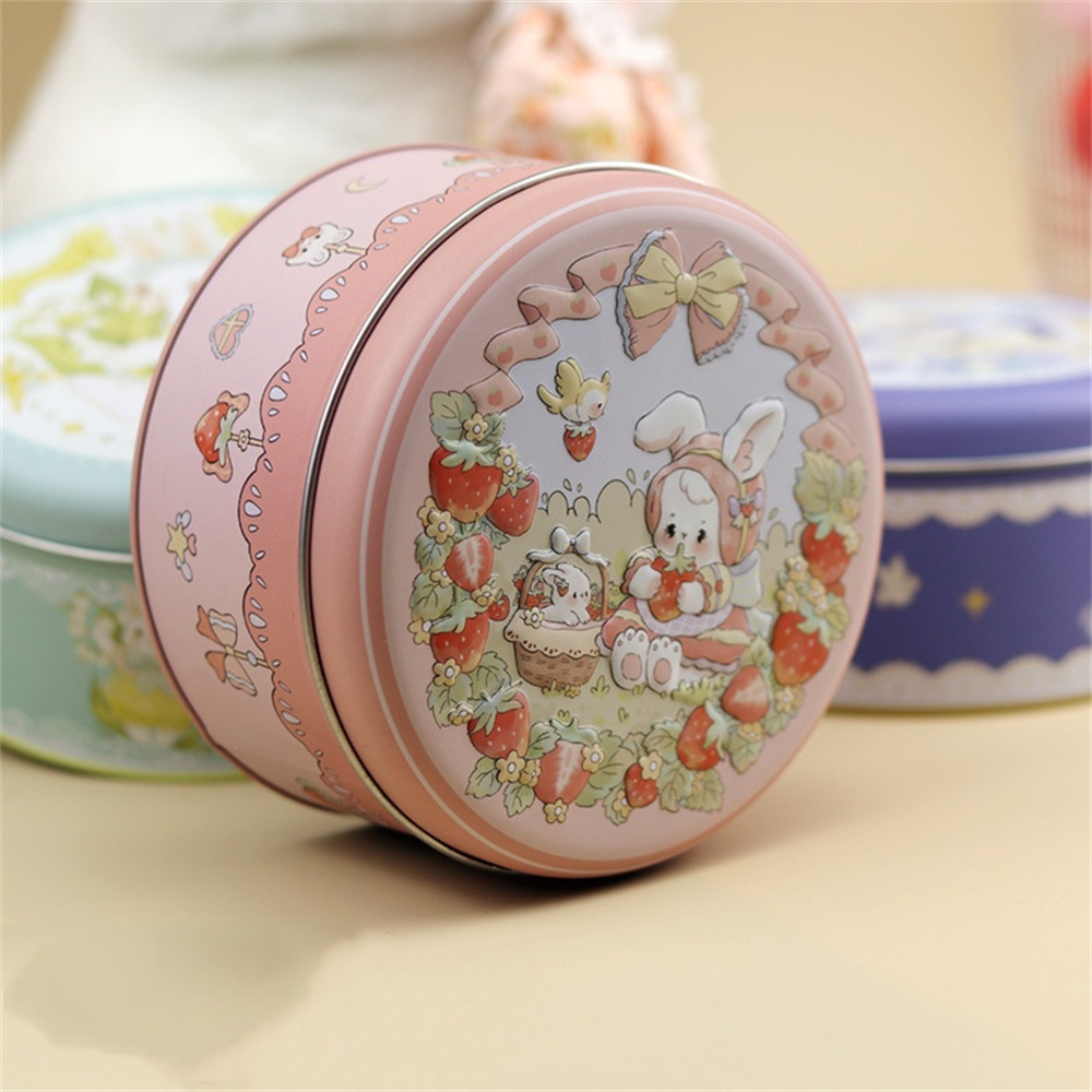 ウサギの絵が描かれた収納ボックス,空の鉄の箱,大きな丸い缶, - Kitchen Baking Storage Containers のレビューと価格